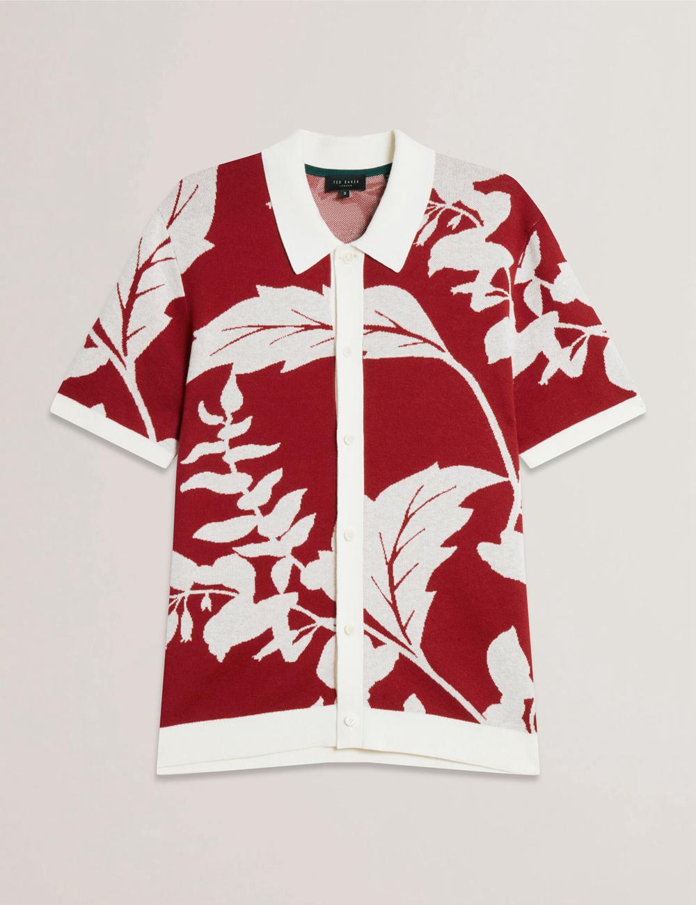 Ted Baker EDSON - Short Sleeve Button Through Floral Polo Shirts Herren Rot | YXVIR-1425