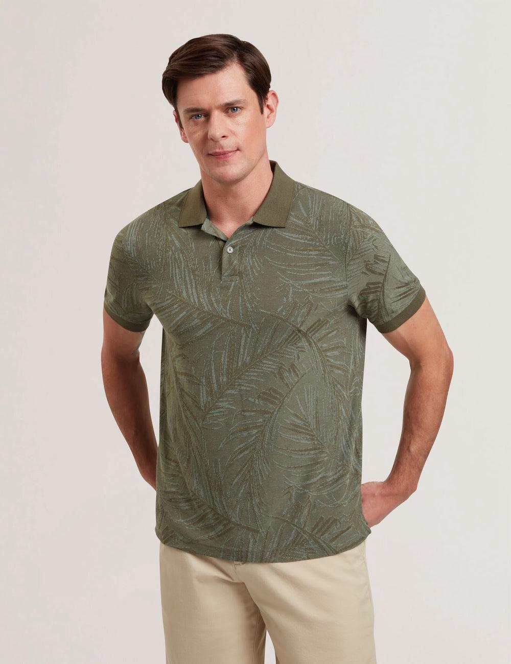 Ted Baker EDWINE - Leaf Print Short Sleeve Polo Shirts Herren Khaki | EXWVQ-1547