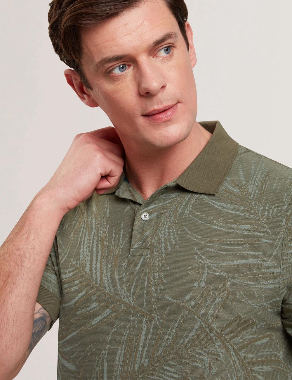 Ted Baker EDWINE - Leaf Print Short Sleeve Polo Shirts Herren Khaki | EXWVQ-1547