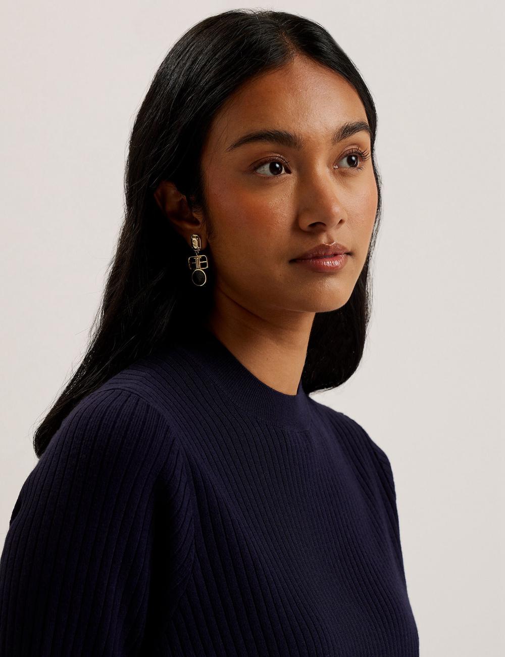 Ted Baker ELLIHAA - Ribbed Knit Half Sleeve Oberteile Damen Navy | AMLIG-7184