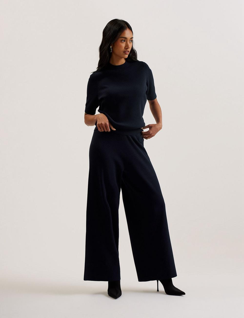 Ted Baker ELLIHAA - Ribbed Knit Half Sleeve Oberteile Damen Navy | AMLIG-7184