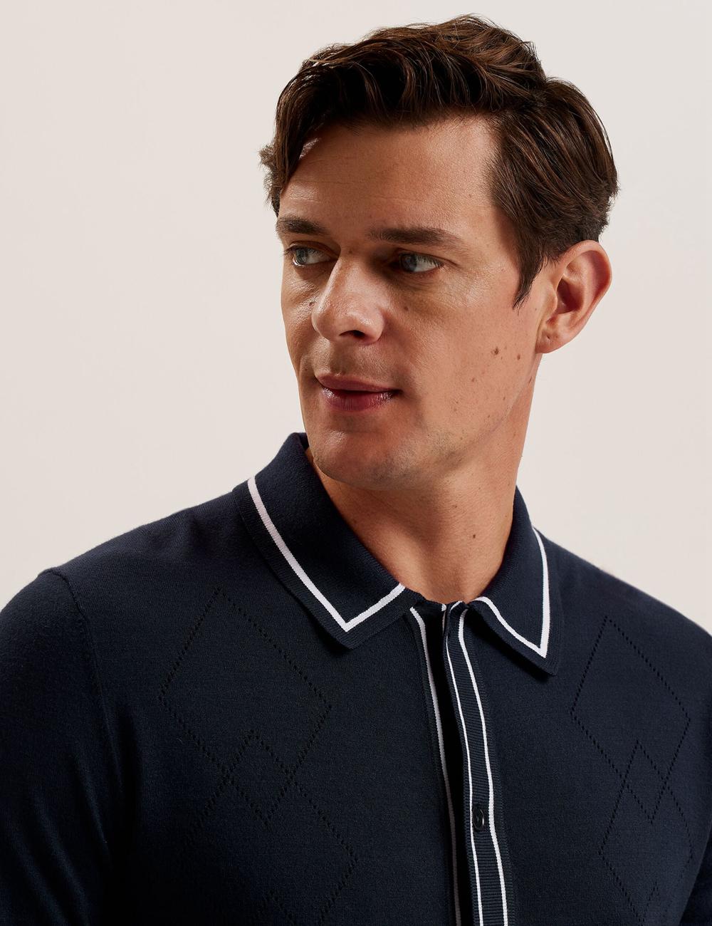 Ted Baker ELMDON LS Diamond Button Through Hemd Herren Navy | MDEFV-8904