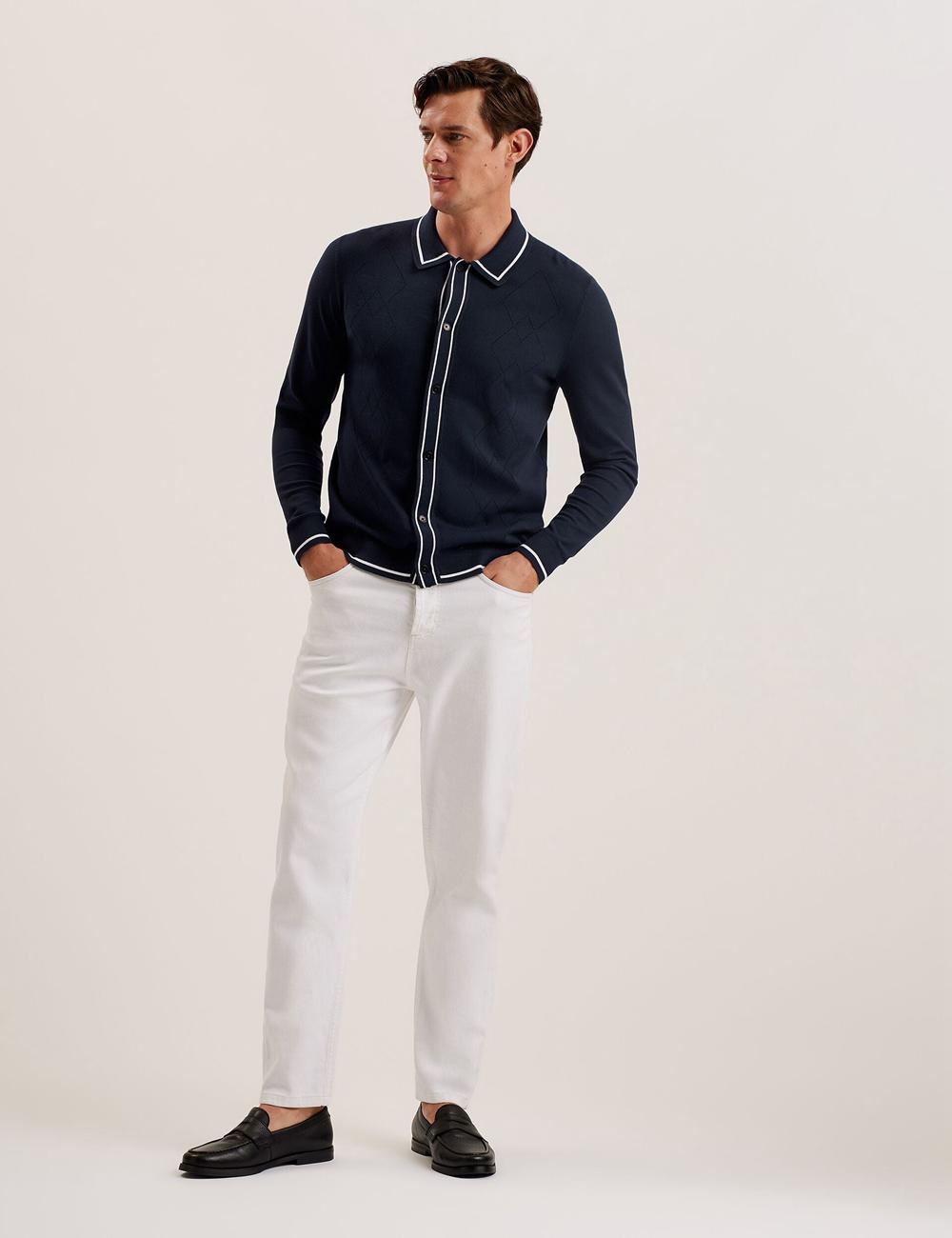 Ted Baker ELMDON LS Diamond Button Through Hemd Herren Navy | MDEFV-8904