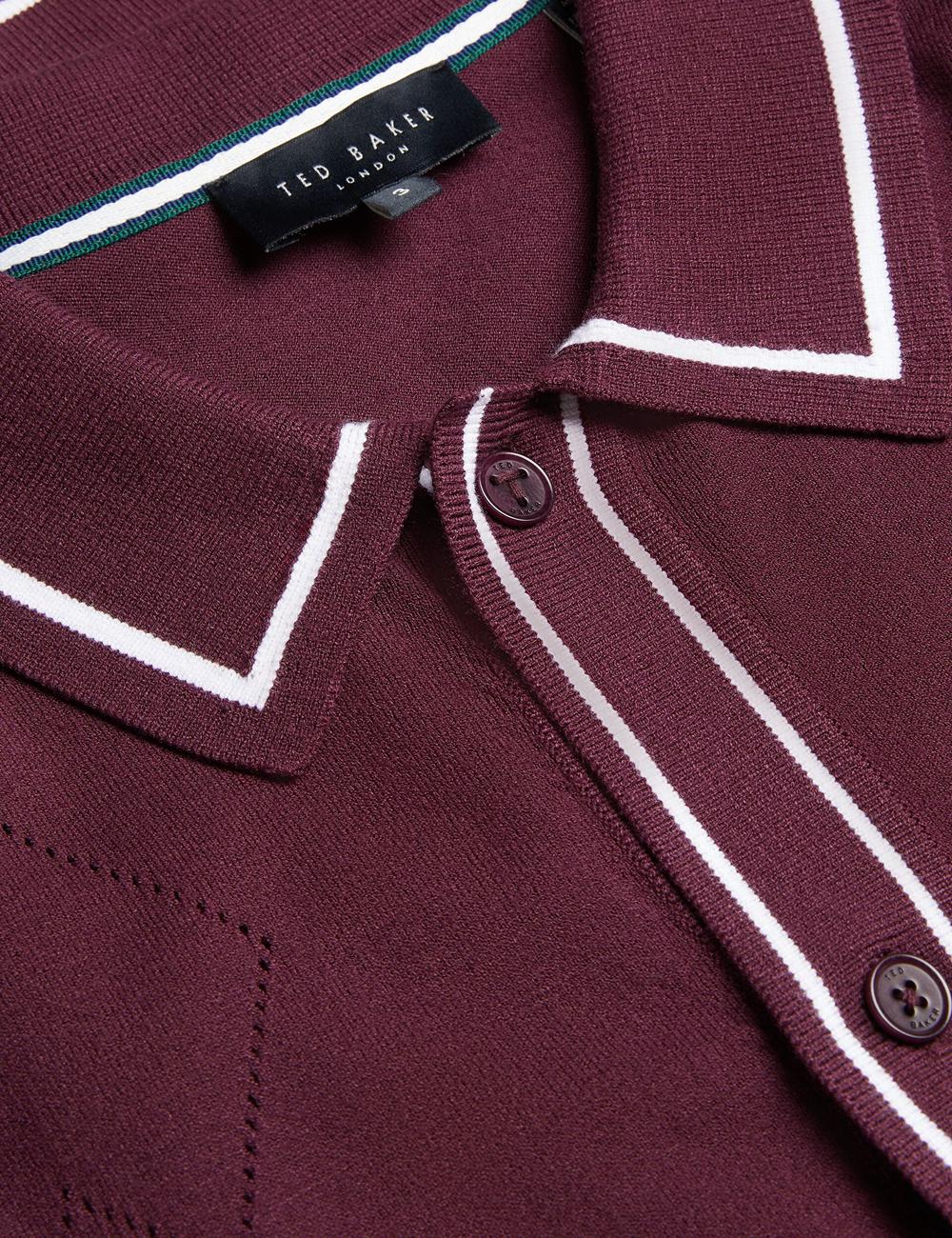 Ted Baker ELMDON - Pointelle Diamond Knitted Long Sleeve Hemd Herren Bordeaux | XDNJR-4715