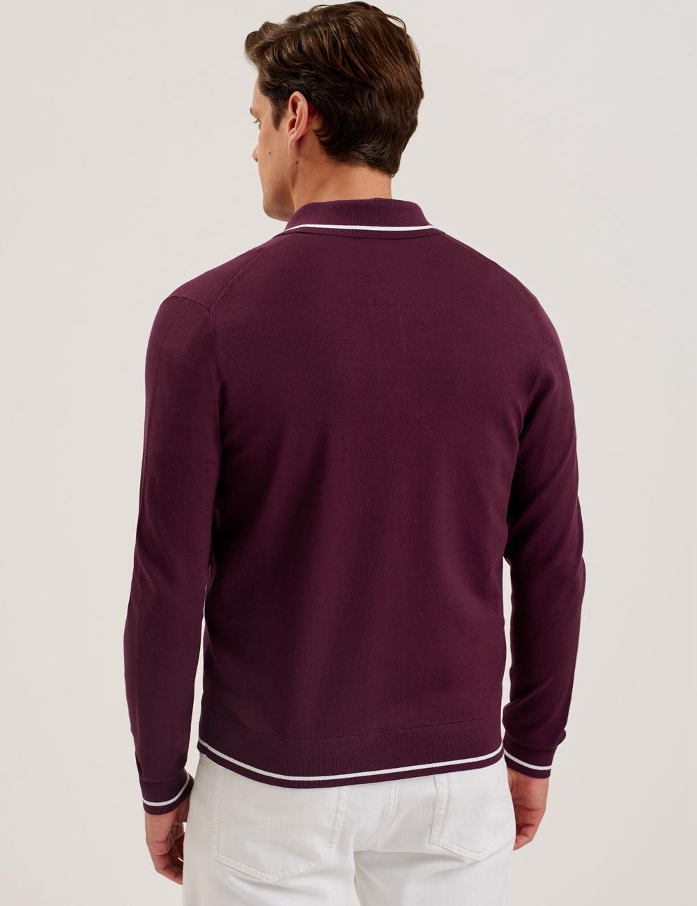 Ted Baker ELMDON - Pointelle Diamond Knitted Long Sleeve Hemd Herren Bordeaux | XDNJR-4715
