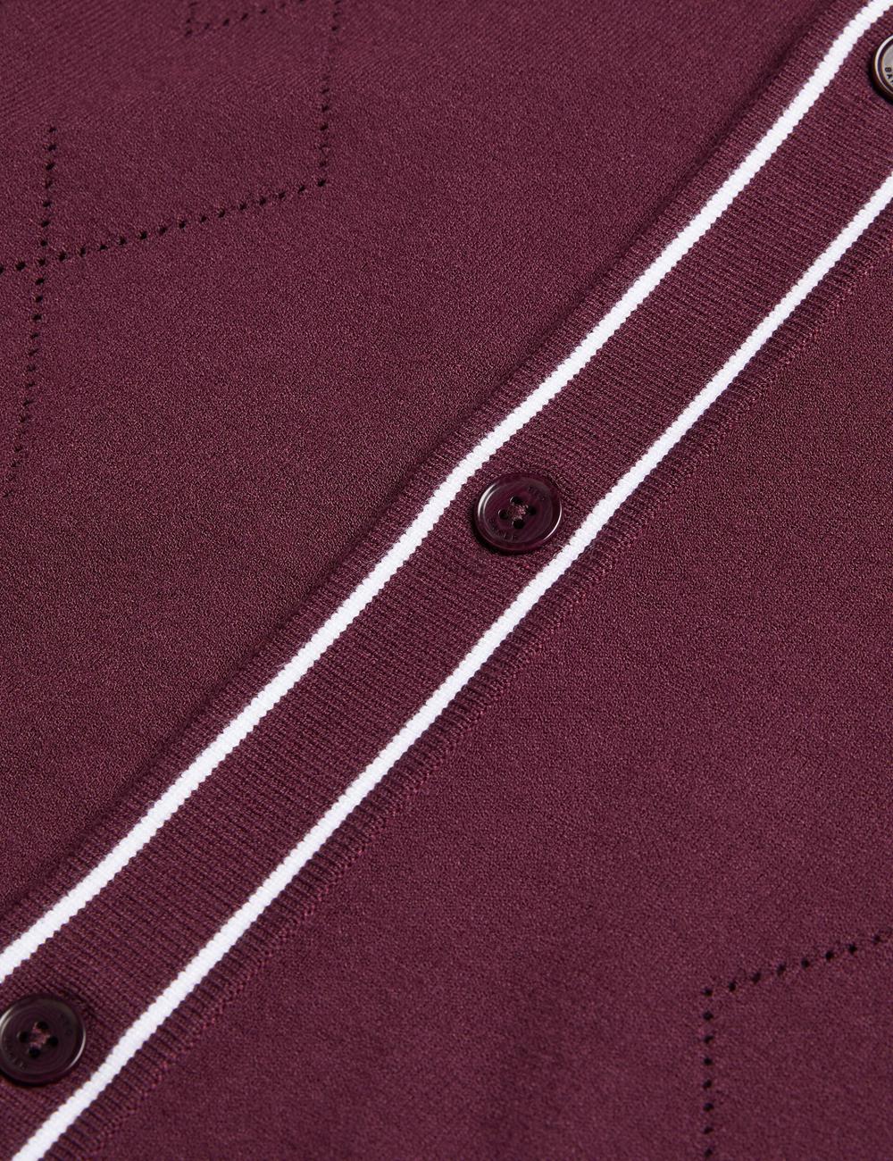 Ted Baker ELMDON - Pointelle Diamond Knitted Long Sleeve Hemd Herren Bordeaux | XDNJR-4715