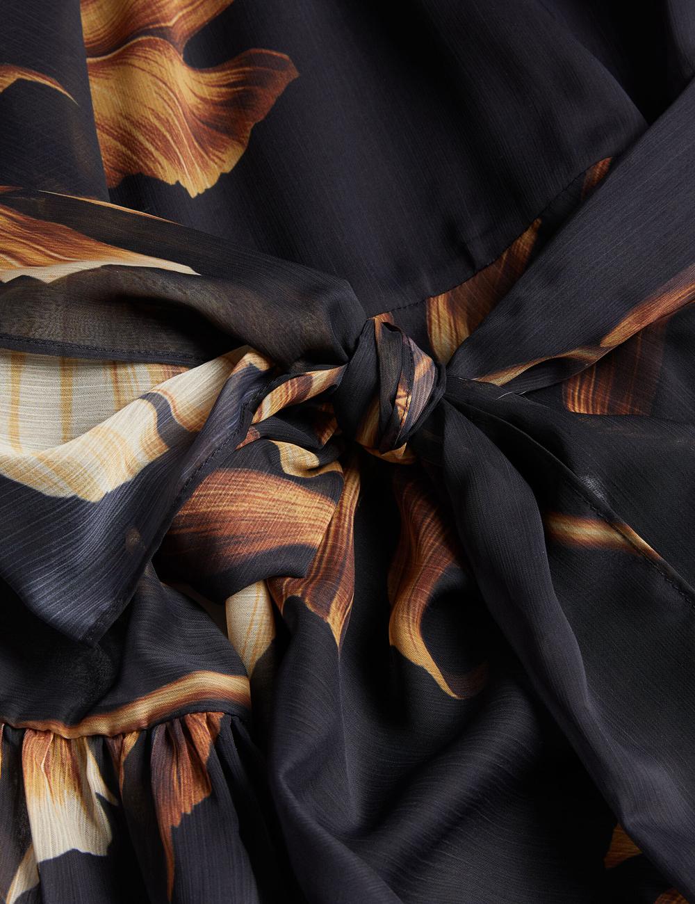 Ted Baker ELSTER - Printed Chiffon With Waist Minikleid Damen Schwarz | HKRTN-5382