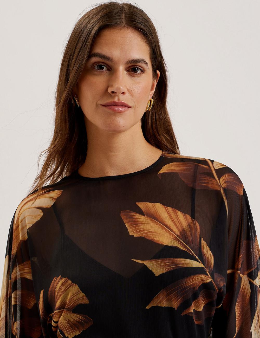 Ted Baker ELSTER - Printed Chiffon With Waist Minikleid Damen Schwarz | HKRTN-5382