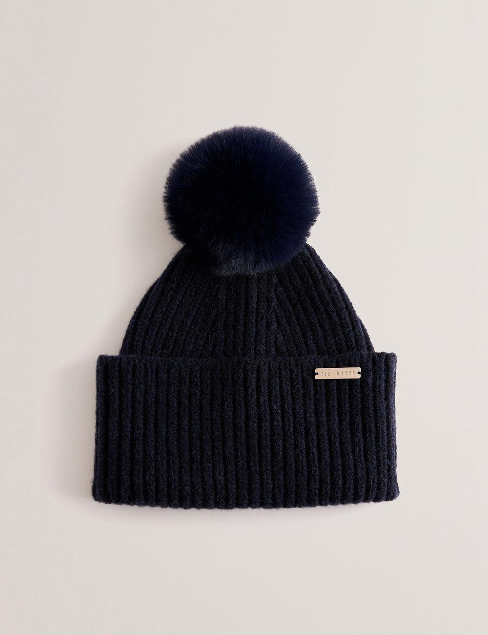 Ted Baker EMILYYA - Ribbed Knit Fluffy Bobble Hüte Damen Navy | SDJZN-2038