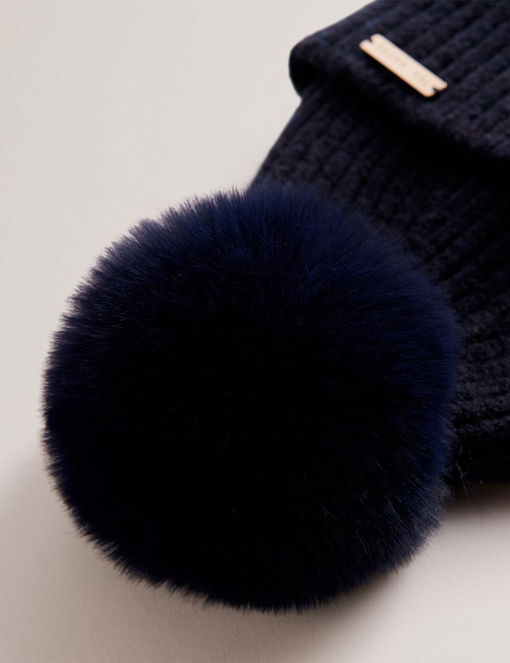 Ted Baker EMILYYA - Ribbed Knit Fluffy Bobble Hüte Damen Navy | SDJZN-2038
