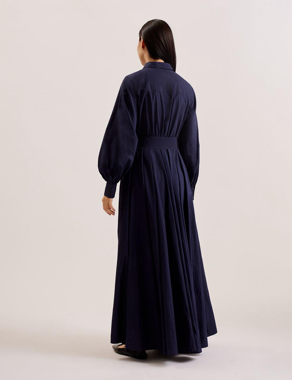 Ted Baker ENE - Cotton Maxi Shirt Dress With Belt Maxikleid Damen Navy | FZJYN-8173