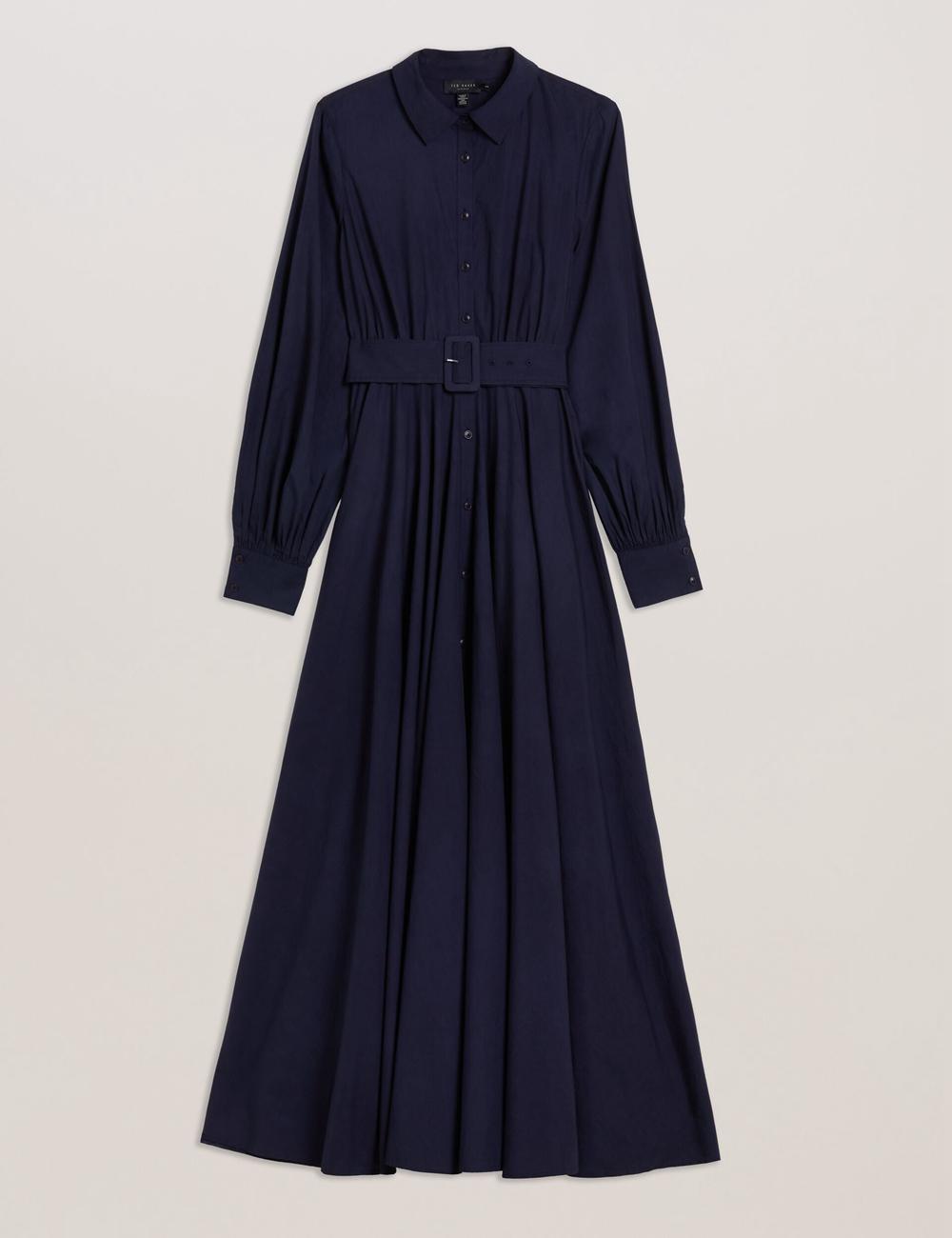 Ted Baker ENE - Cotton Maxi Shirt Dress With Belt Maxikleid Damen Navy | FZJYN-8173