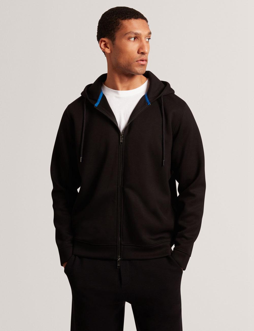 Ted Baker EPIO - Zip Through Neoprene Hoodie Herren Schwarz | YFUDS-0241