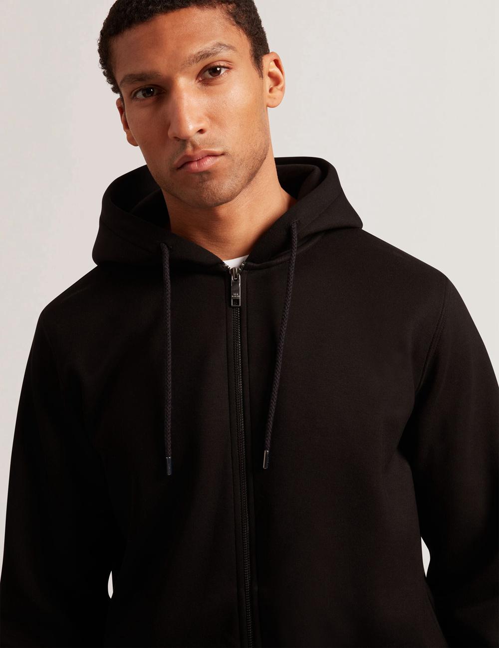 Ted Baker EPIO - Zip Through Neoprene Hoodie Herren Schwarz | YFUDS-0241