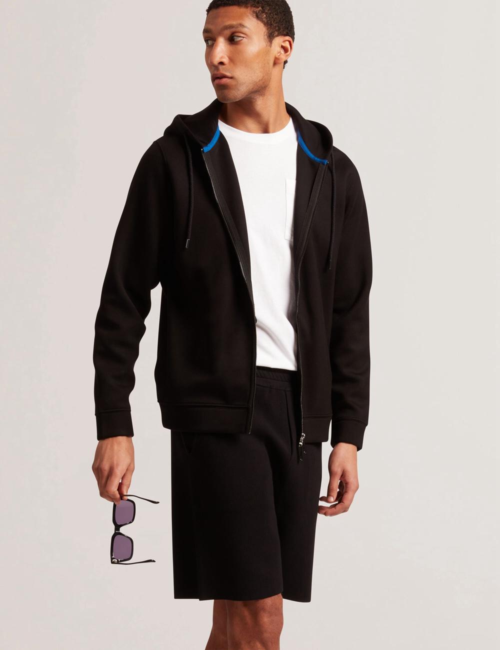 Ted Baker EPIO - Zip Through Neoprene Hoodie Herren Schwarz | YFUDS-0241