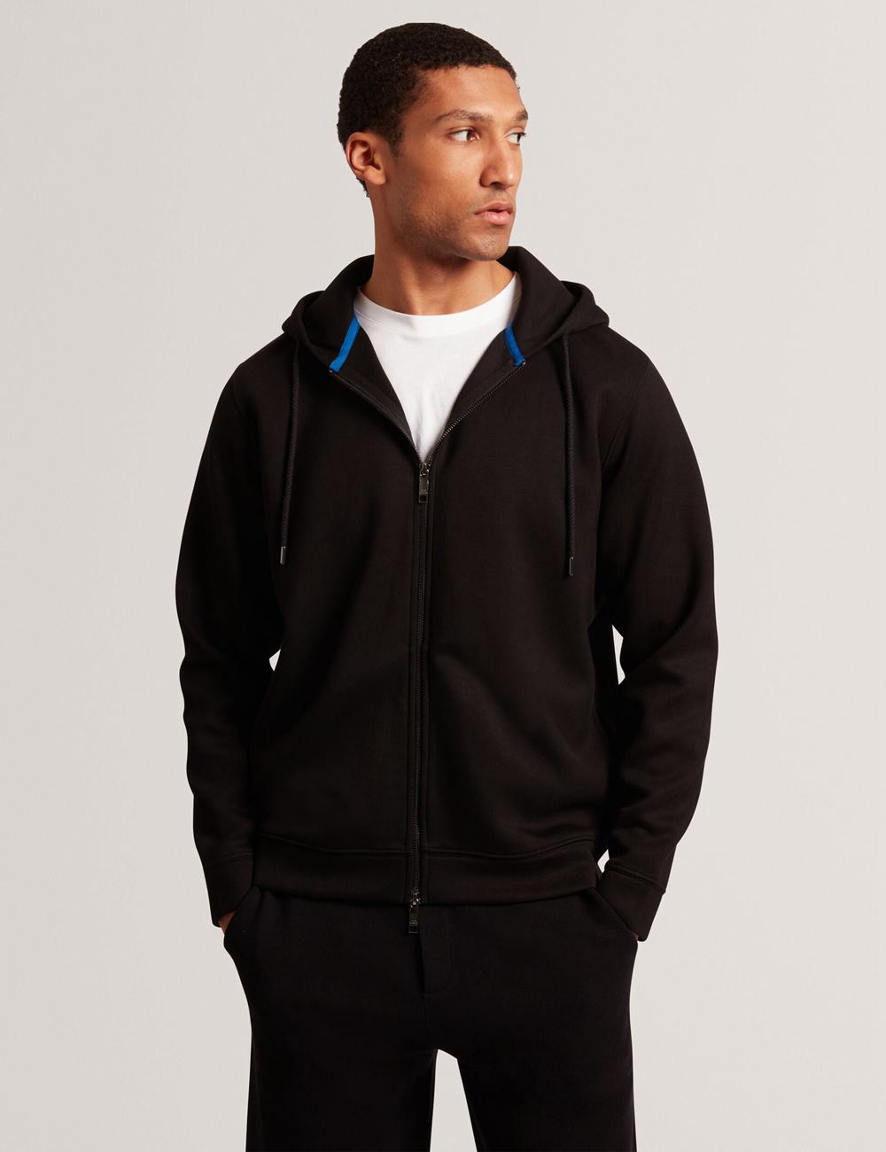 Ted Baker EPIO - Zip Through Neoprene Hoodie Herren Schwarz | YFUDS-0241