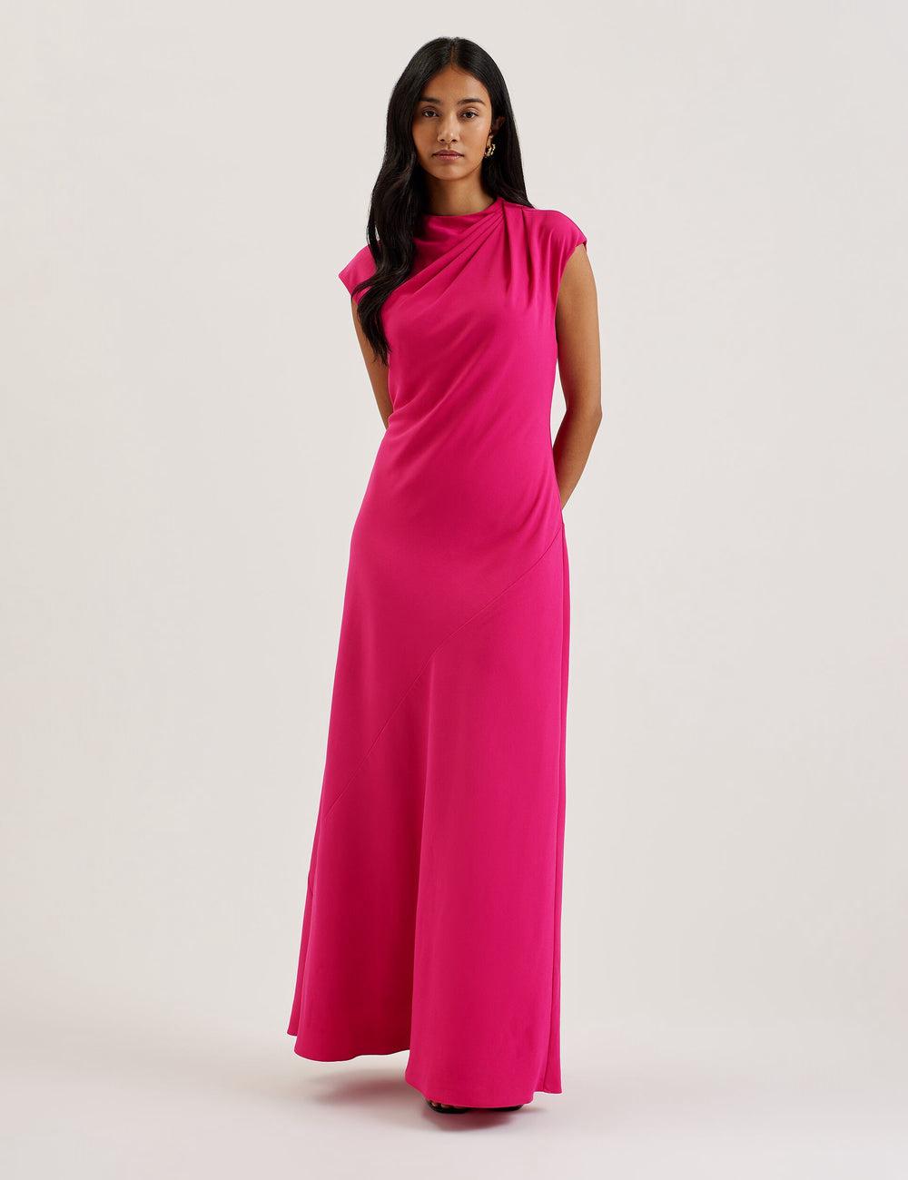 Ted Baker EREAS - Drape Neckline Cap Sleeve Maxikleid Damen Rosa | OVLFA-2387