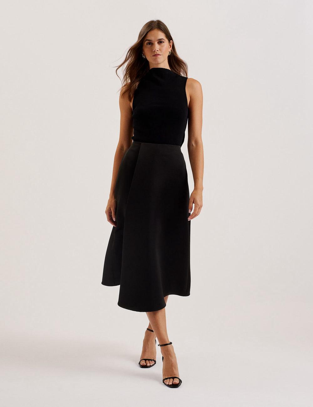 Ted Baker ERVA - Asymmetric Satin Wrap Röcke Damen Schwarz | JTDBN-3905