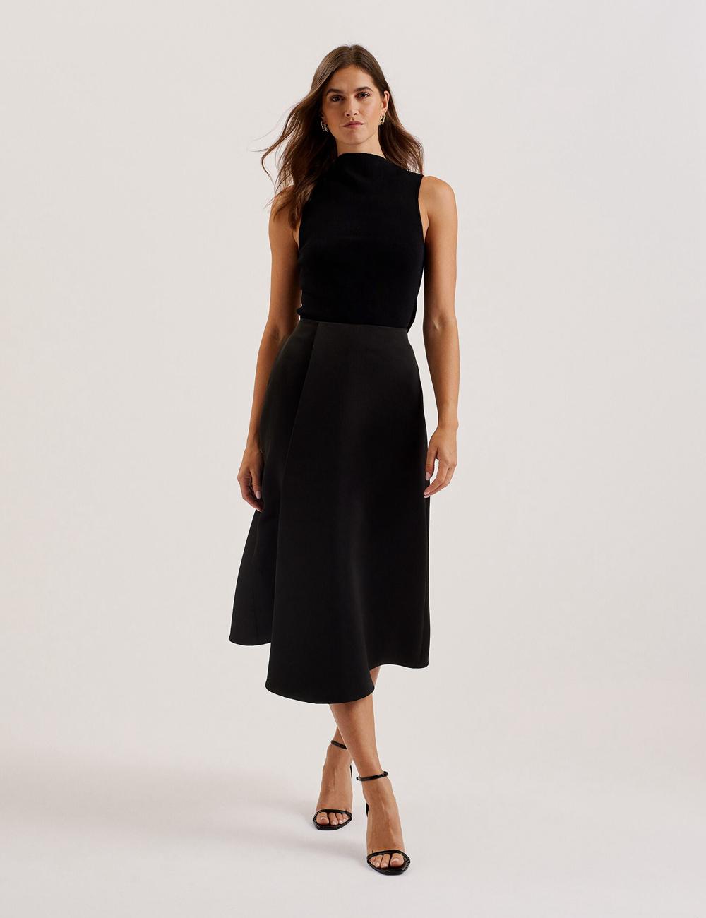 Ted Baker ERVA - Asymmetric Satin Wrap Röcke Damen Schwarz | JTDBN-3905