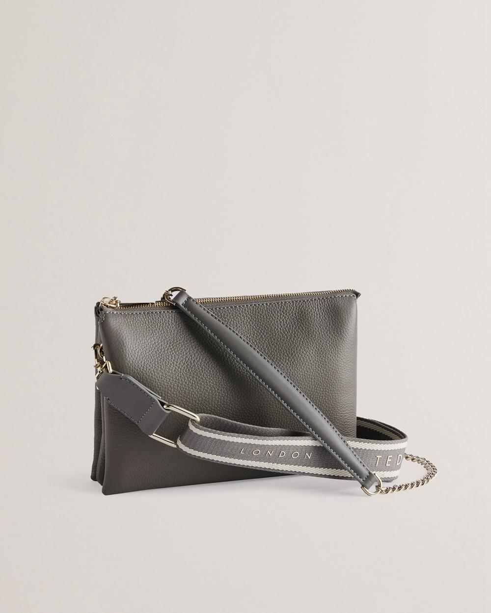 Ted Baker ESILLE - Branded Webbing Crossbody Leather Umhängetasche Damen Grau | EXVYN-4927
