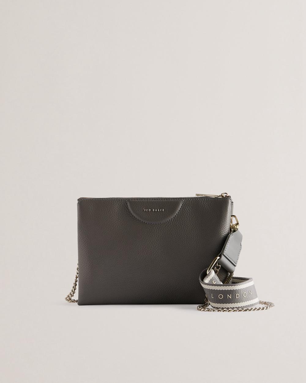 Ted Baker ESILLE - Branded Webbing Crossbody Leather Umhängetasche Damen Grau | EXVYN-4927