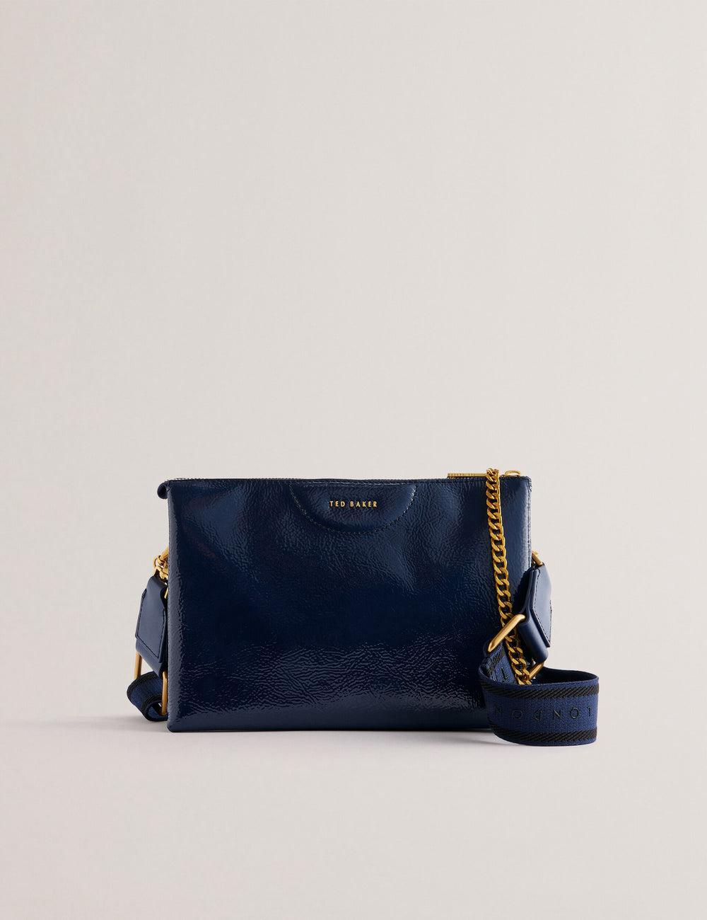Ted Baker ESILLE - Branded Webbing Patent Leather Umhängetasche Damen Blau | RYCVS-7014