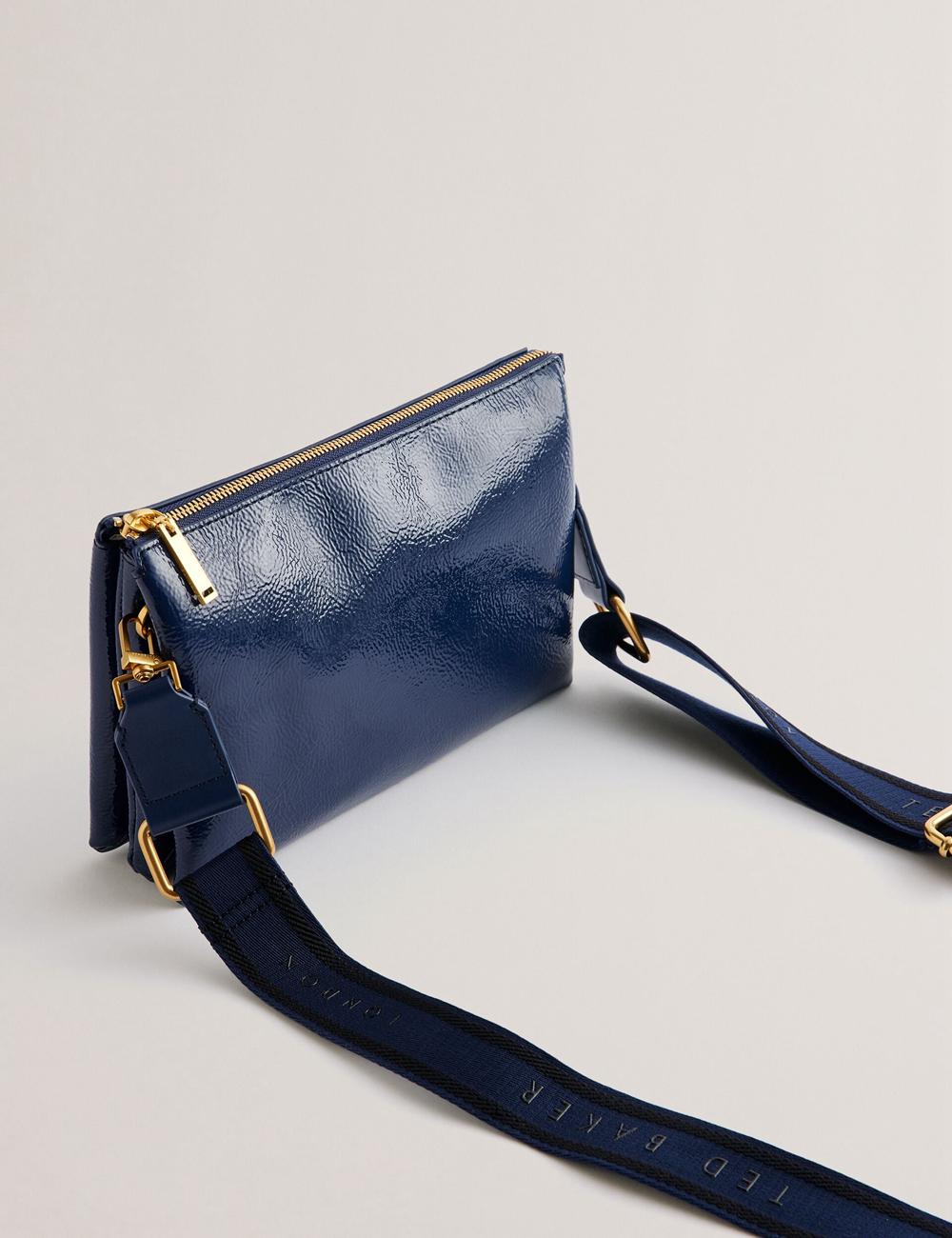 Ted Baker ESILLE - Branded Webbing Patent Leather Umhängetasche Damen Blau | RYCVS-7014