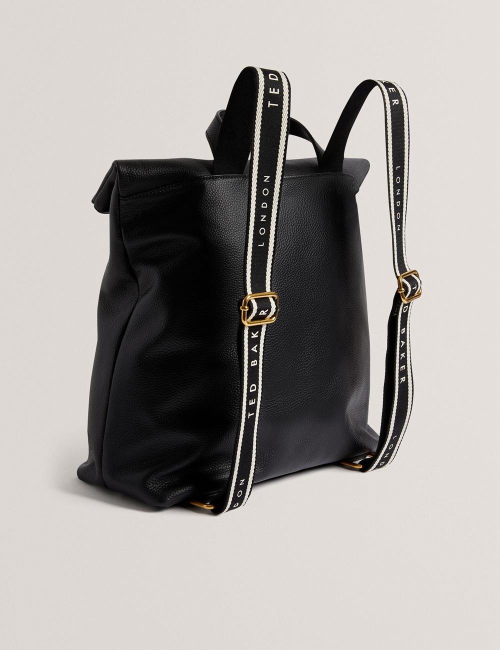Ted Baker ESSAYA - Leather Webbing Strap Fold Over Rucksäcke Damen Schwarz | VOHGA-0346