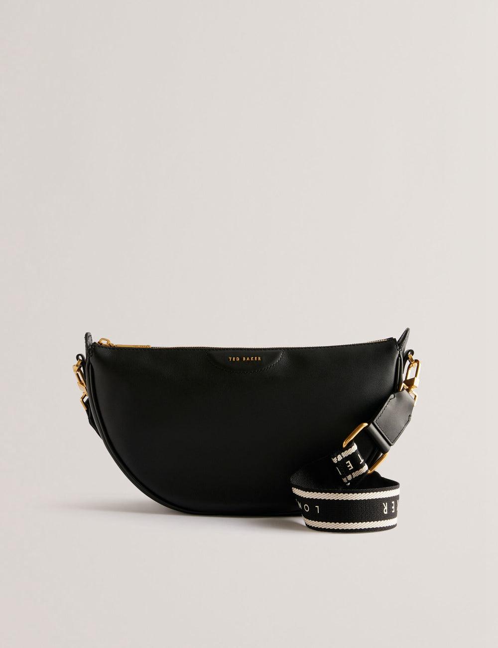 Ted Baker ESSINA - Webbing Half Moon Leather Umhängetasche Damen Schwarz | GLJAO-9541