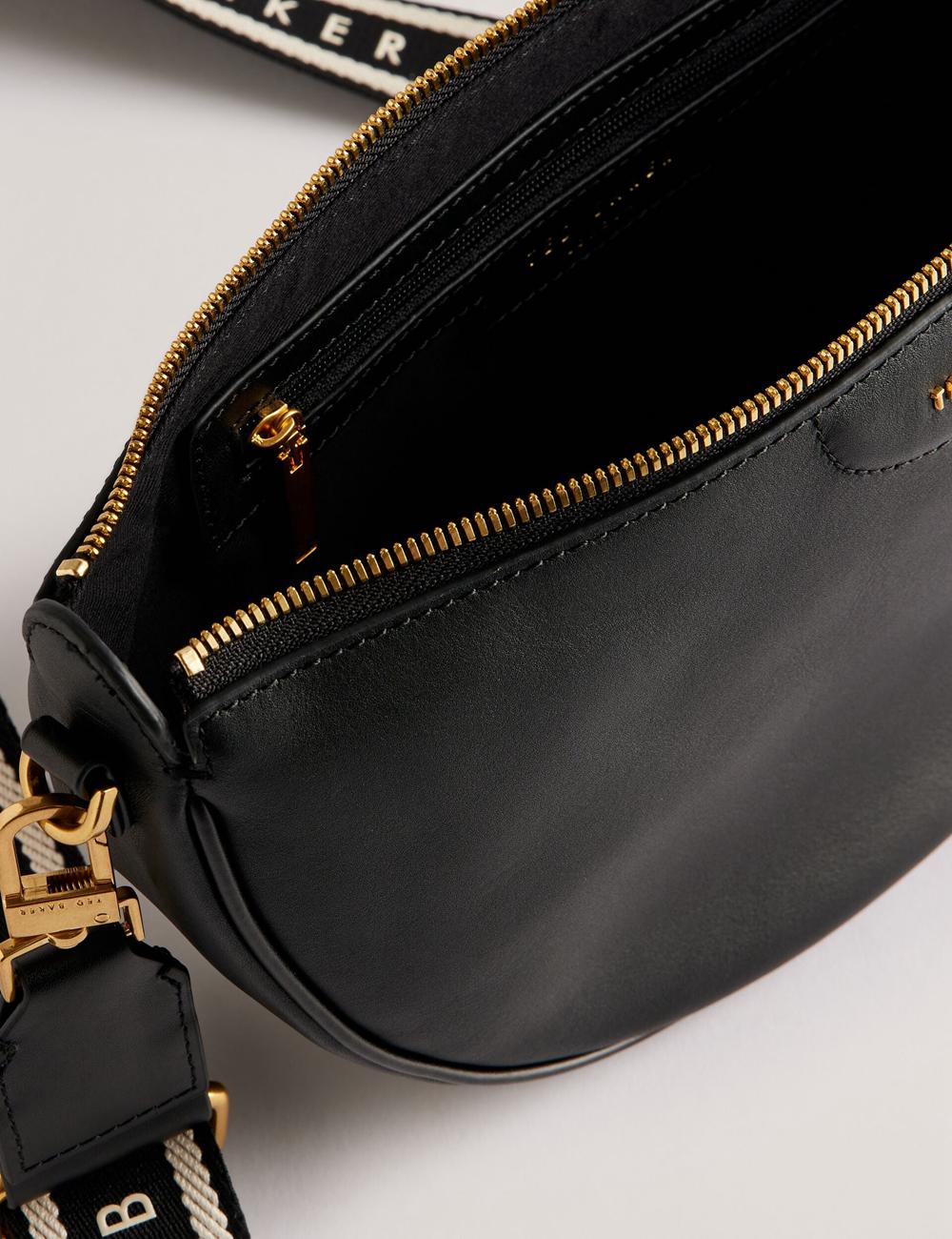 Ted Baker ESSINA - Webbing Half Moon Leather Umhängetasche Damen Schwarz | GLJAO-9541