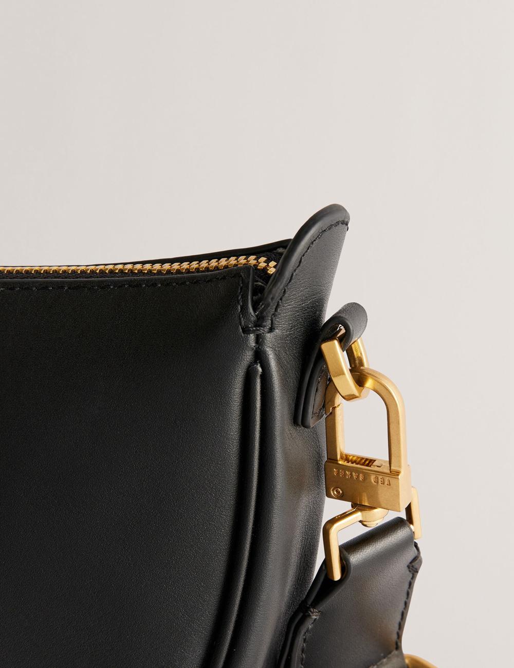 Ted Baker ESSINA - Webbing Half Moon Leather Umhängetasche Damen Schwarz | GLJAO-9541