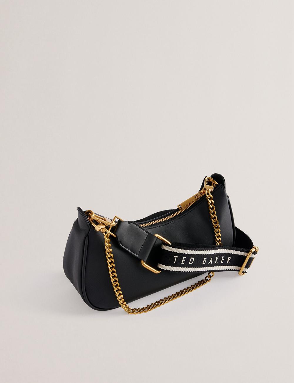 Ted Baker ESSIY - Leatheruette With Webbing Strap Schultertasche Damen Schwarz | LAZJS-2195