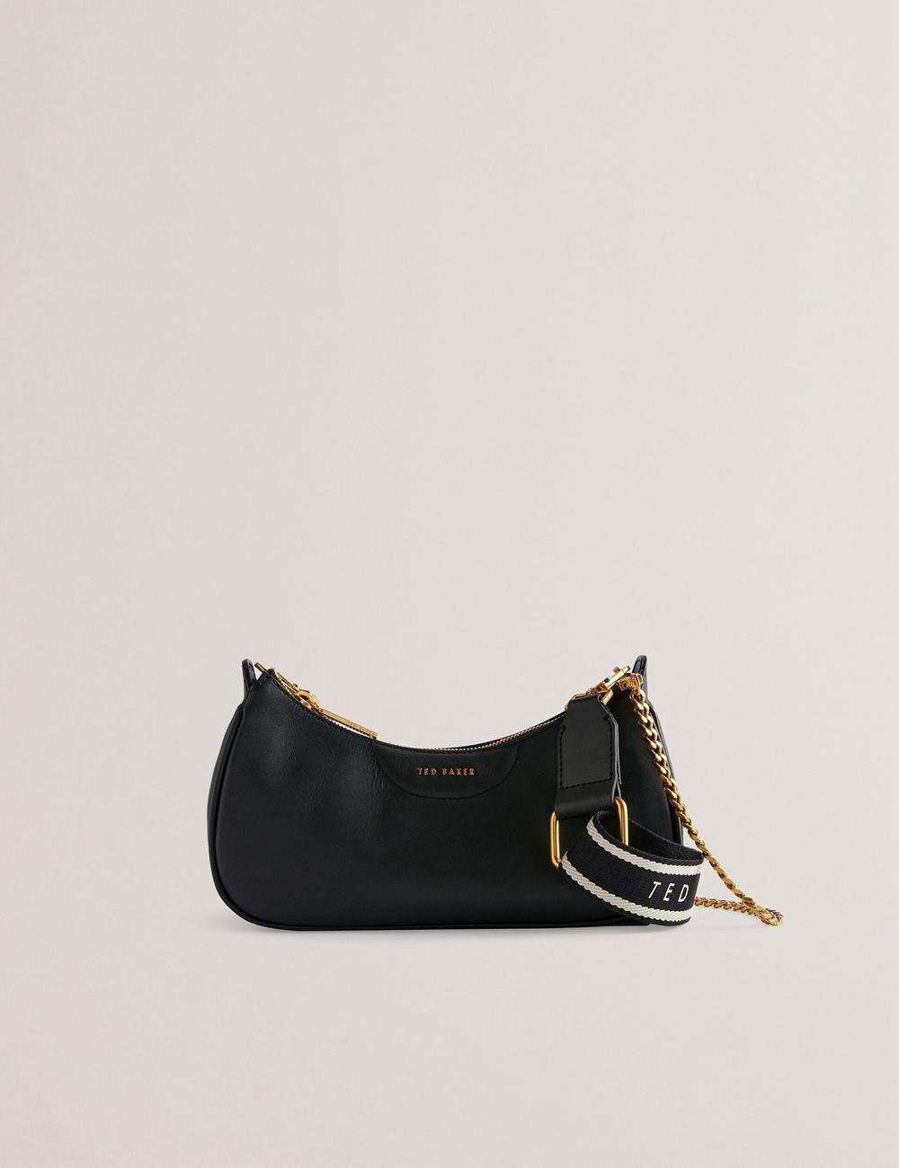 Ted Baker ESSIY - Leatheruette With Webbing Strap Schultertasche Damen Schwarz | LAZJS-2195