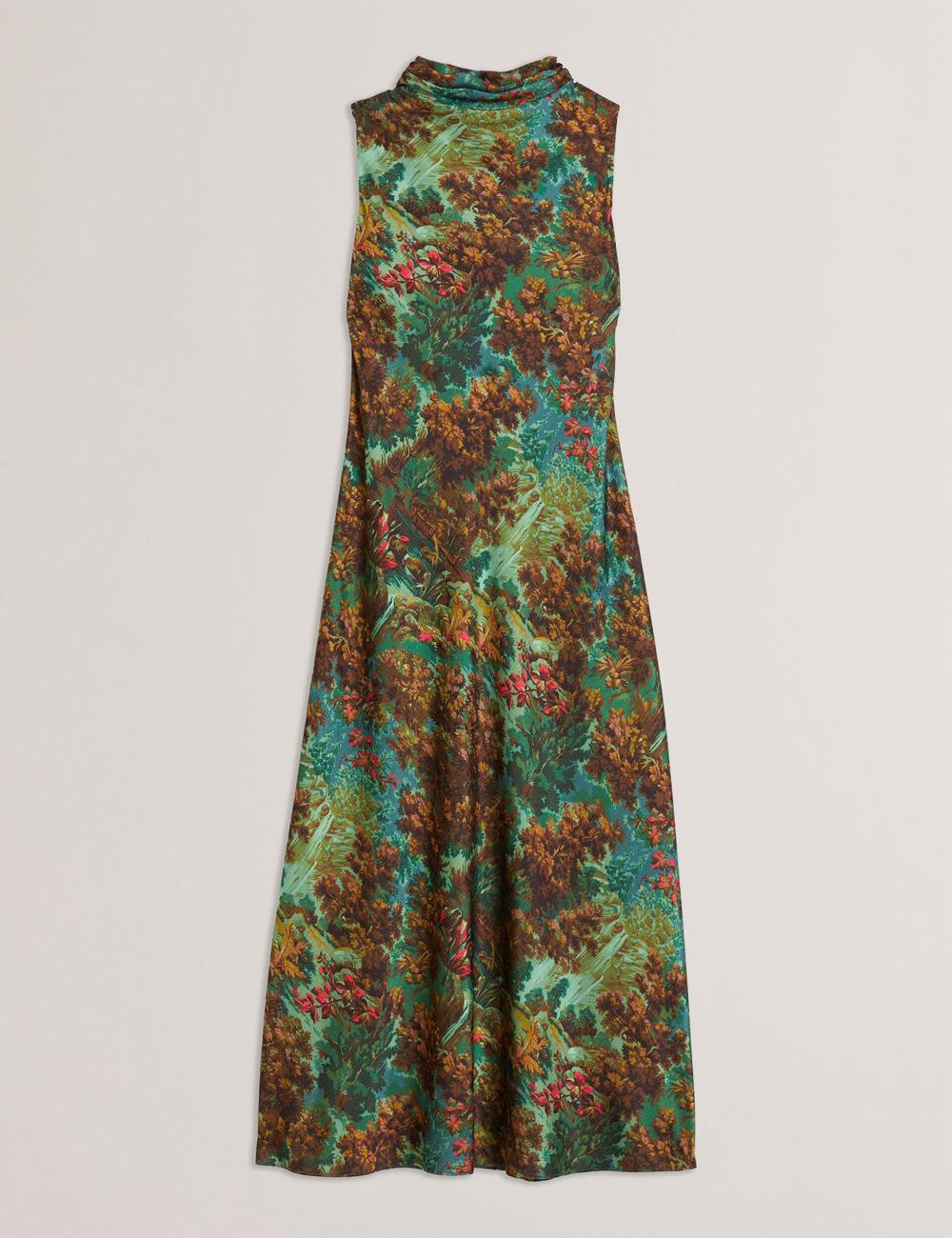 Ted Baker EYVA - Satin Printed High Neck Midi Slip Midi-kleid Damen Grün | VLSOI-6591