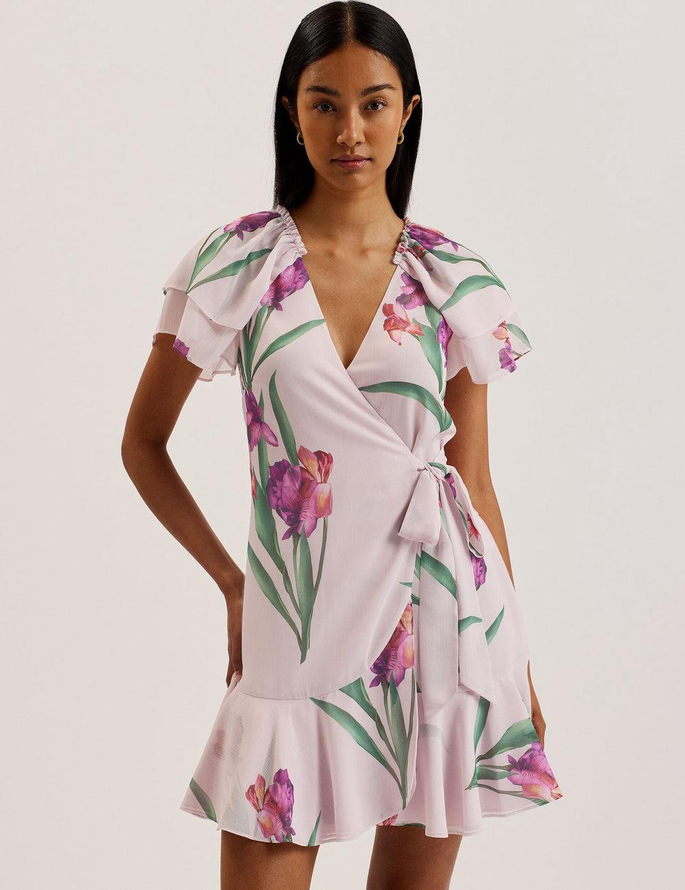 Ted Baker FASNIA - Floral Angel Sleeve Wrap Minikleid Damen Rosa | WOJAM-8297
