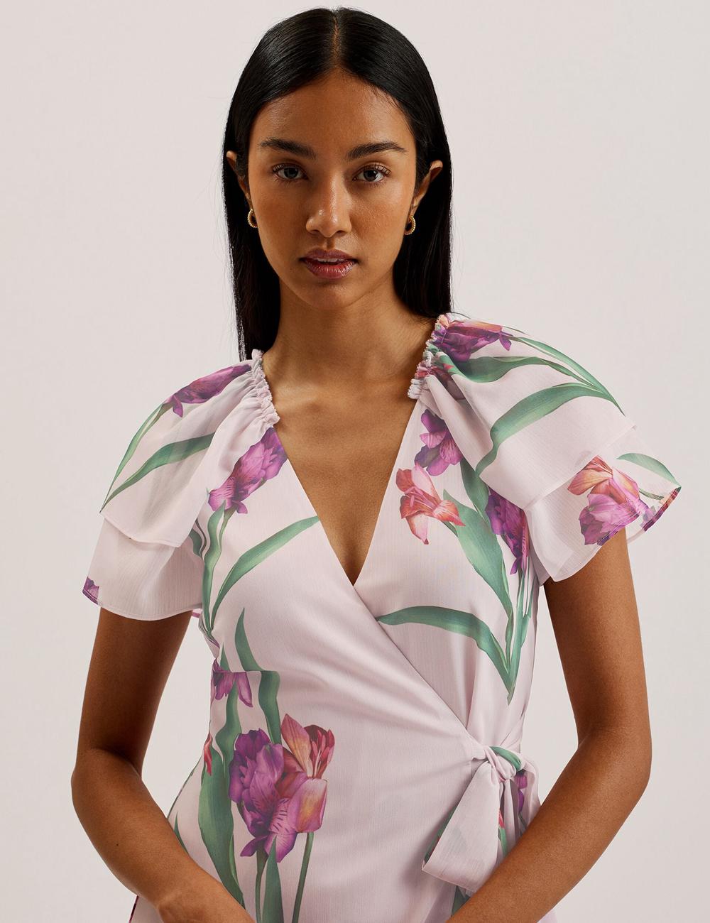 Ted Baker FASNIA - Floral Angel Sleeve Wrap Minikleid Damen Rosa | WOJAM-8297