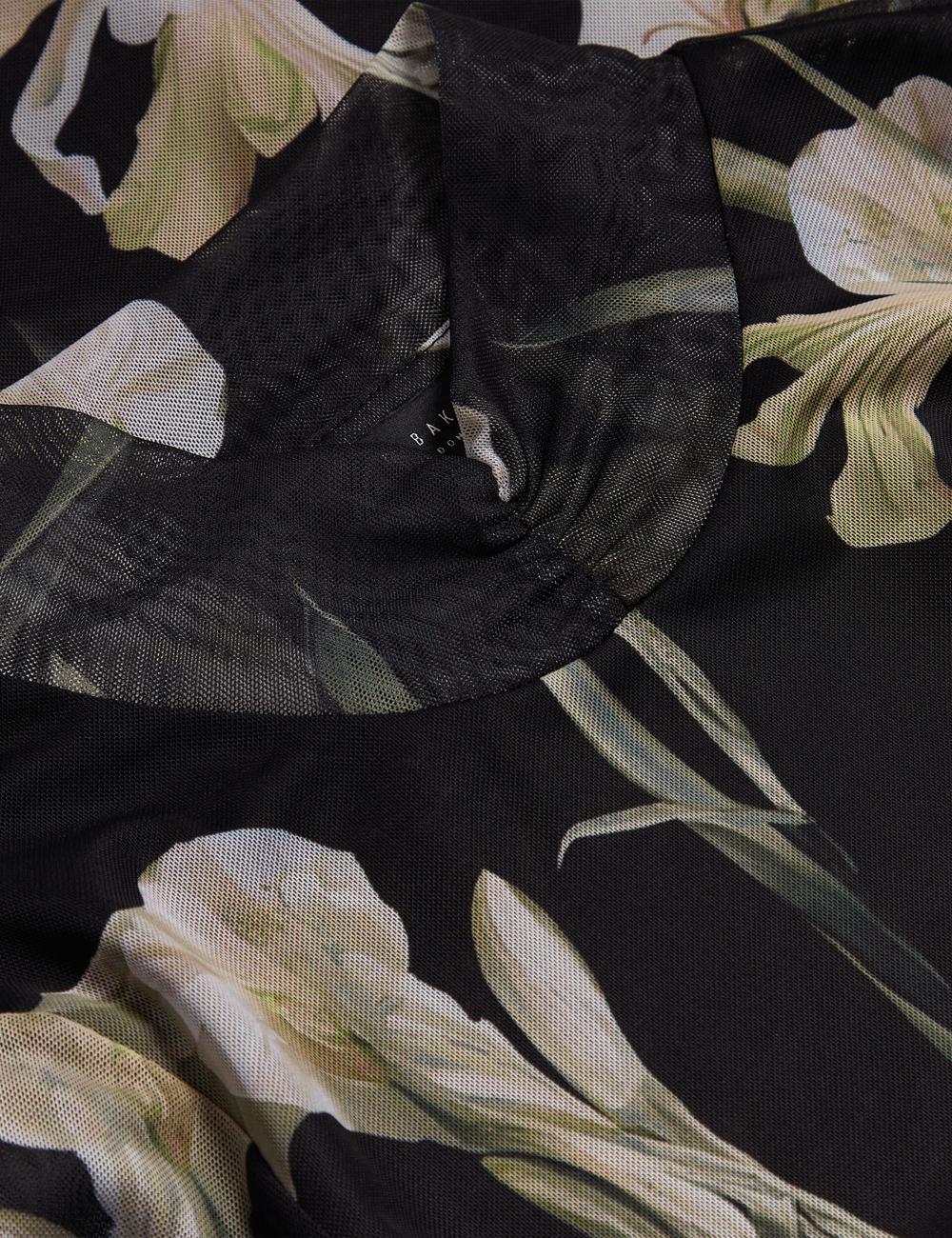 Ted Baker FIAAHH - Floral Print High Neck Sheer Mesh Oberteile Damen Schwarz | ZGADT-6158