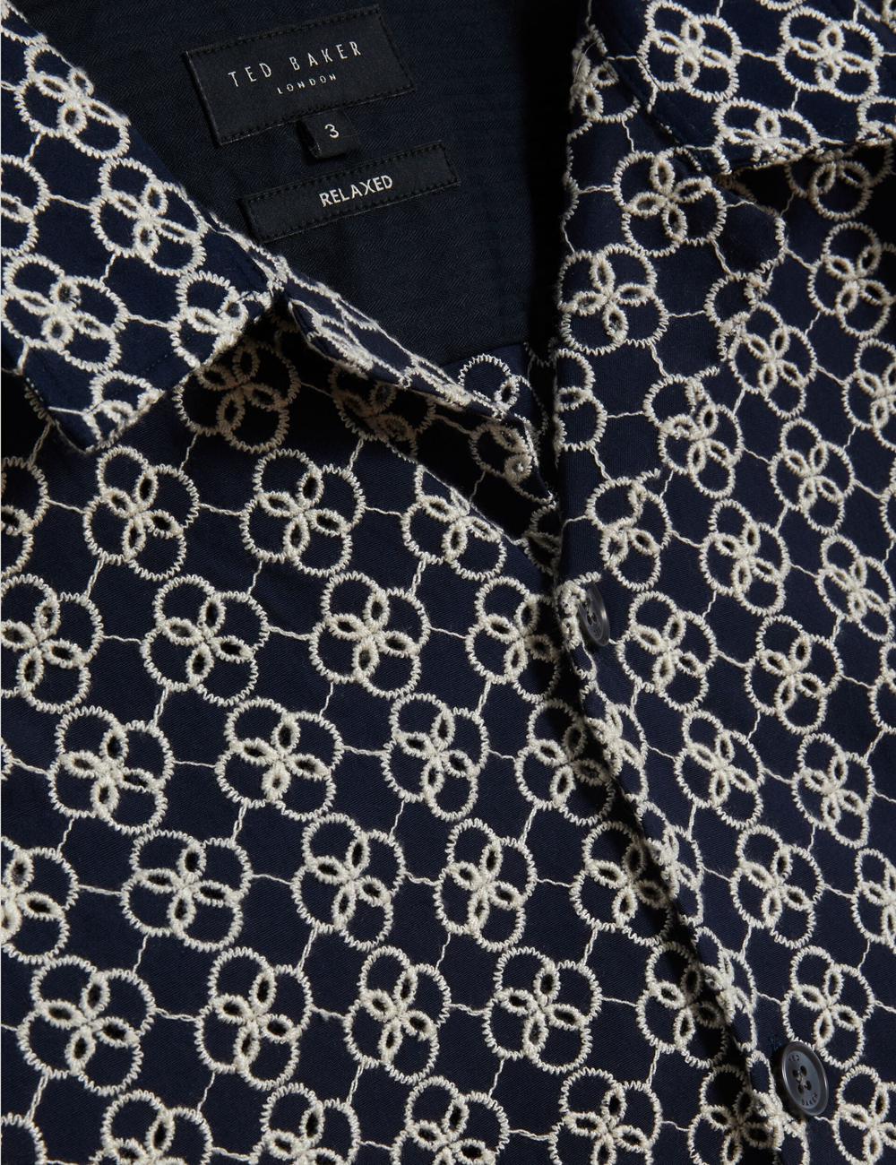 Ted Baker FINLAYS - Short Sleeve Relaxed Embroidered Hemd Herren Navy | SFMTU-5768