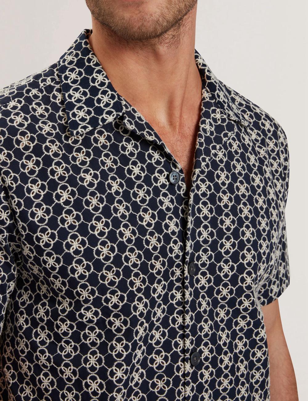 Ted Baker FINLAYS - Short Sleeve Relaxed Embroidered Hemd Herren Navy | SFMTU-5768