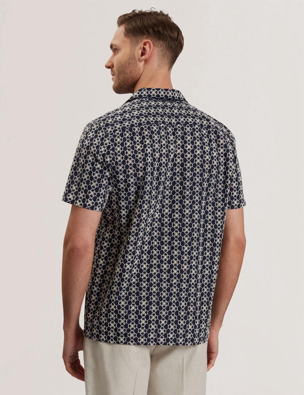 Ted Baker FINLAYS - Short Sleeve Relaxed Embroidered Hemd Herren Navy | SFMTU-5768