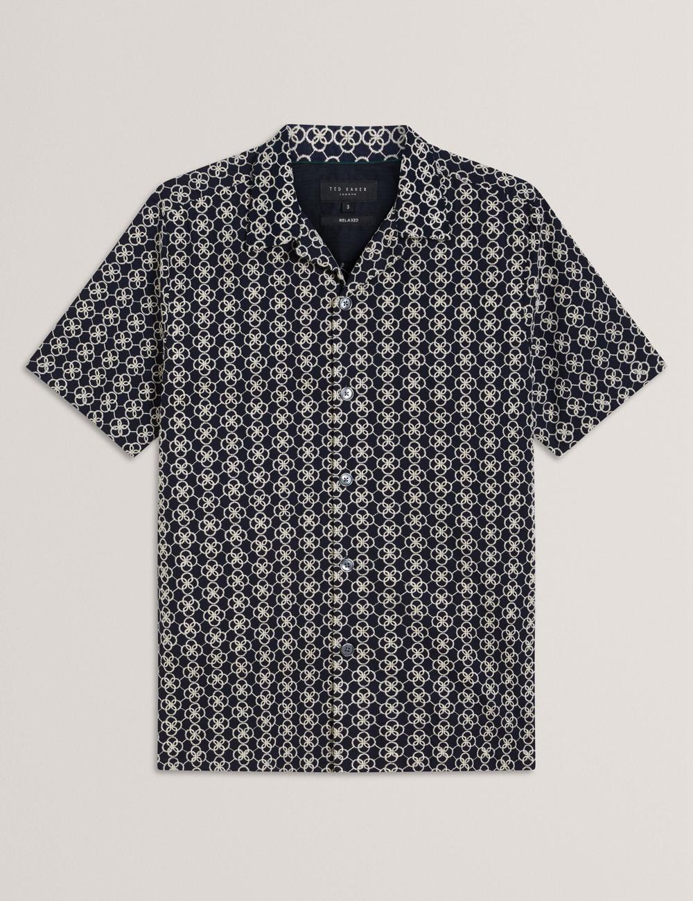 Ted Baker FINLAYS - Short Sleeve Relaxed Embroidered Hemd Herren Navy | SFMTU-5768