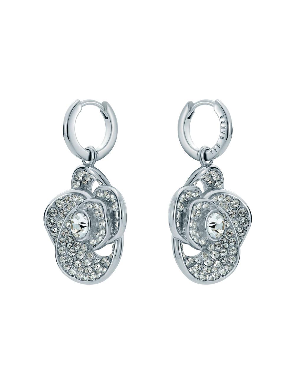 Ted Baker FLORENCE - Crystal Flower Pendant Huggie Ohrringe Damen Silber | DEYKX-0349
