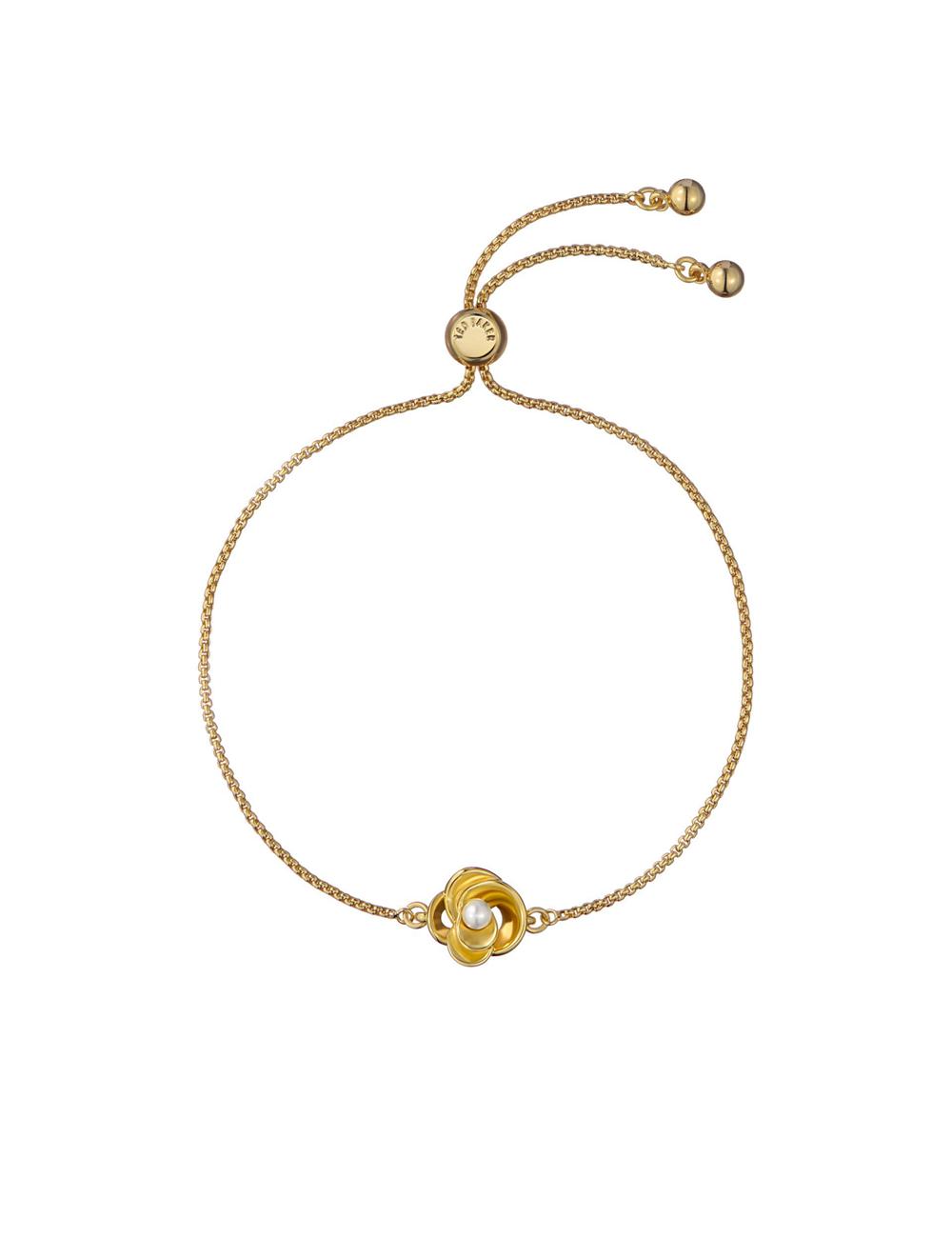 Ted Baker FLORIE - Pearl Flower Adjustable Chain Armbänder Damen Gold | EGNBZ-2309