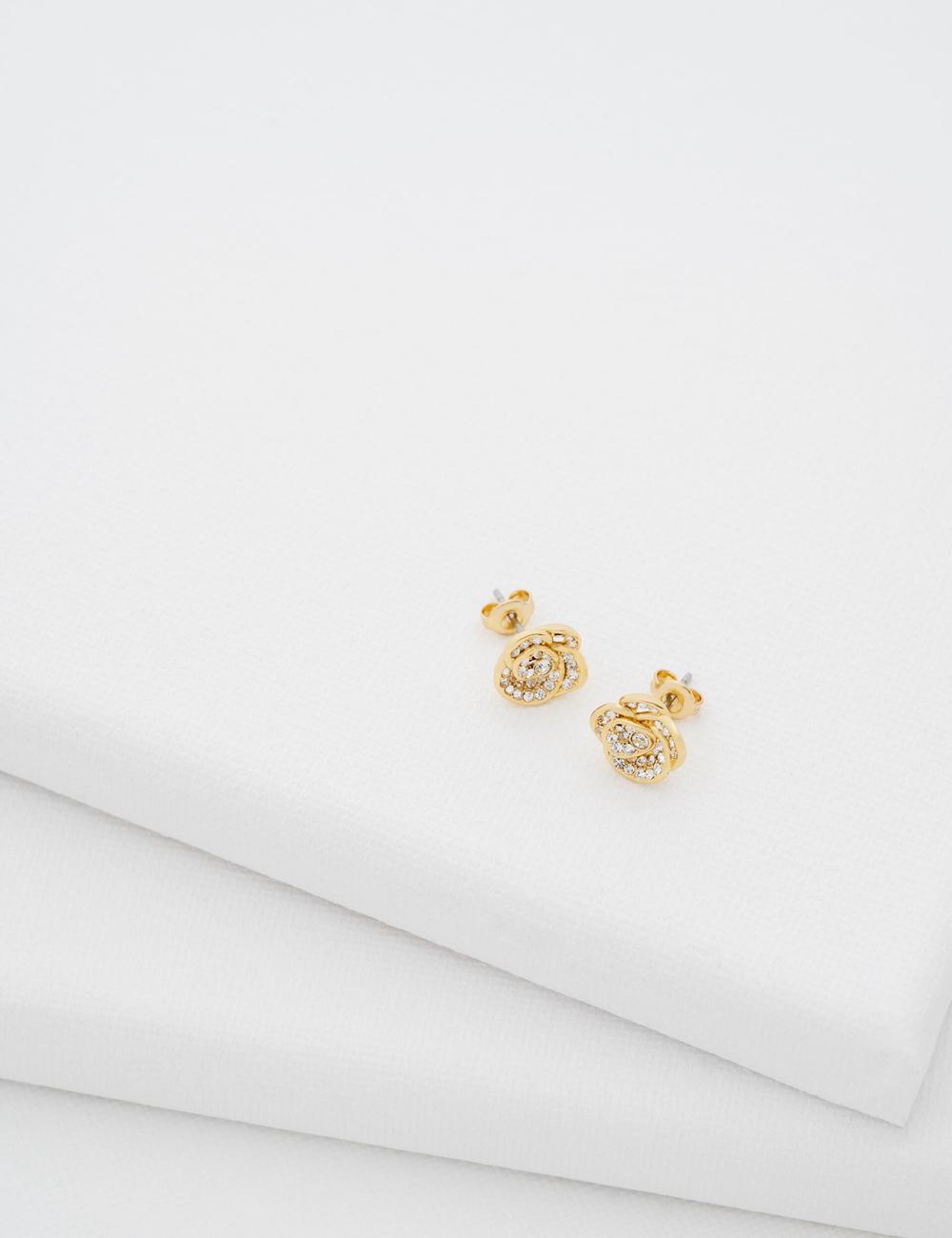 Ted Baker FLORINE - Crystal Flower Stud Ohrringe Damen Gold | VYDHU-9361