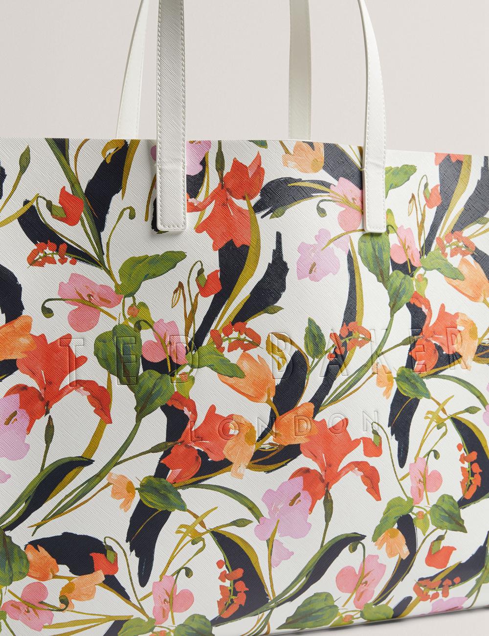 Ted Baker FLORISH - Floral Print PU Leather Wide Tragetaschen Damen Weiß | PFGVX-8120