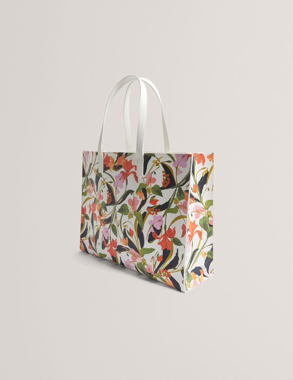 Ted Baker FLORISH - Floral Print PU Leather Wide Tragetaschen Damen Weiß | PFGVX-8120