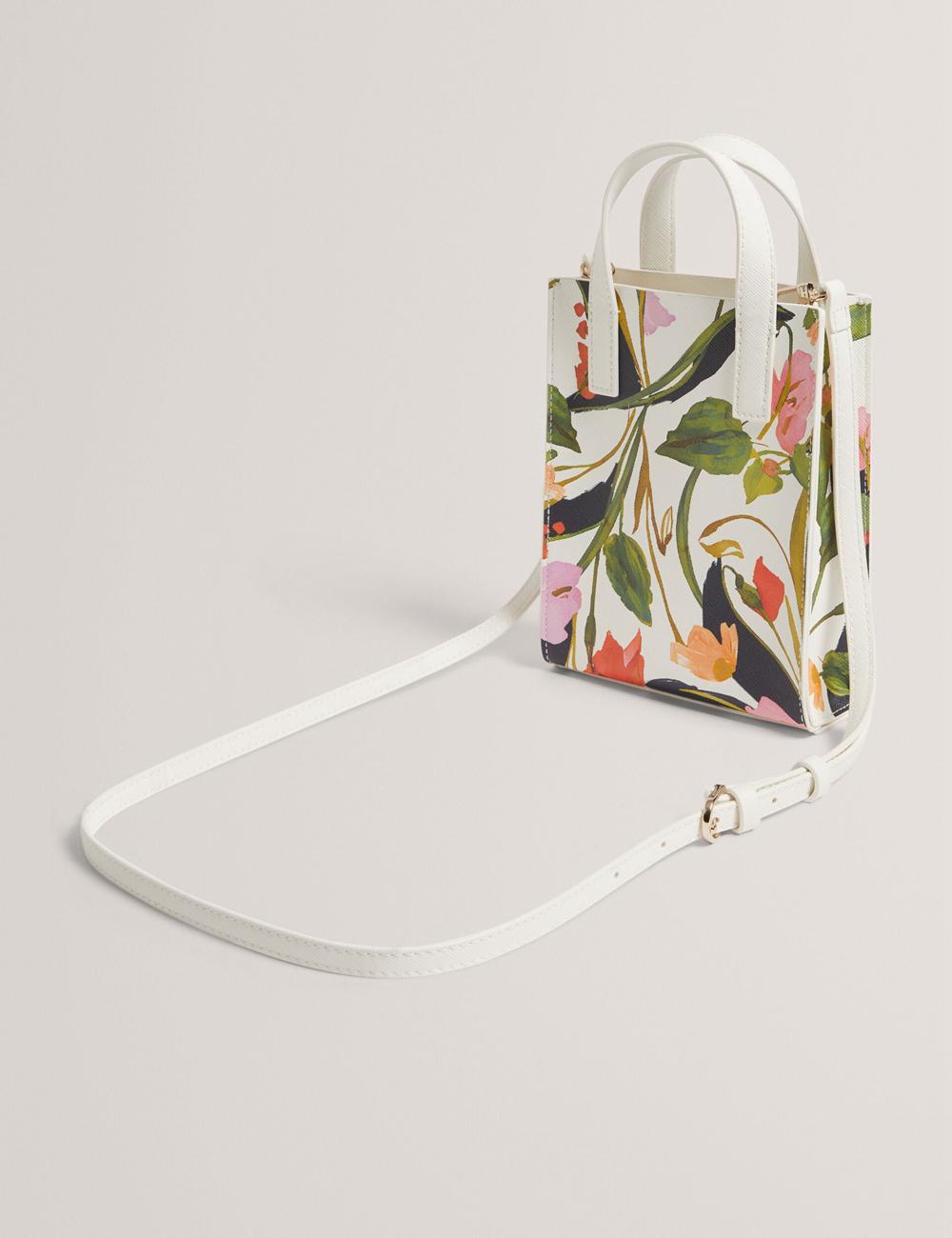Ted Baker FLOWEIA - Floral Faux Leather Mini Tragetaschen Damen Weiß | EHTNF-1254