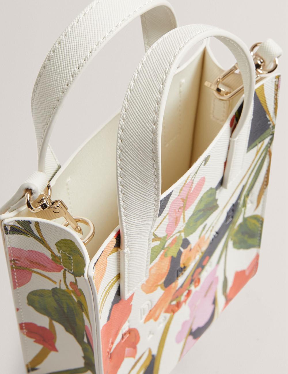 Ted Baker FLOWEIA - Floral Faux Leather Mini Tragetaschen Damen Weiß | EHTNF-1254