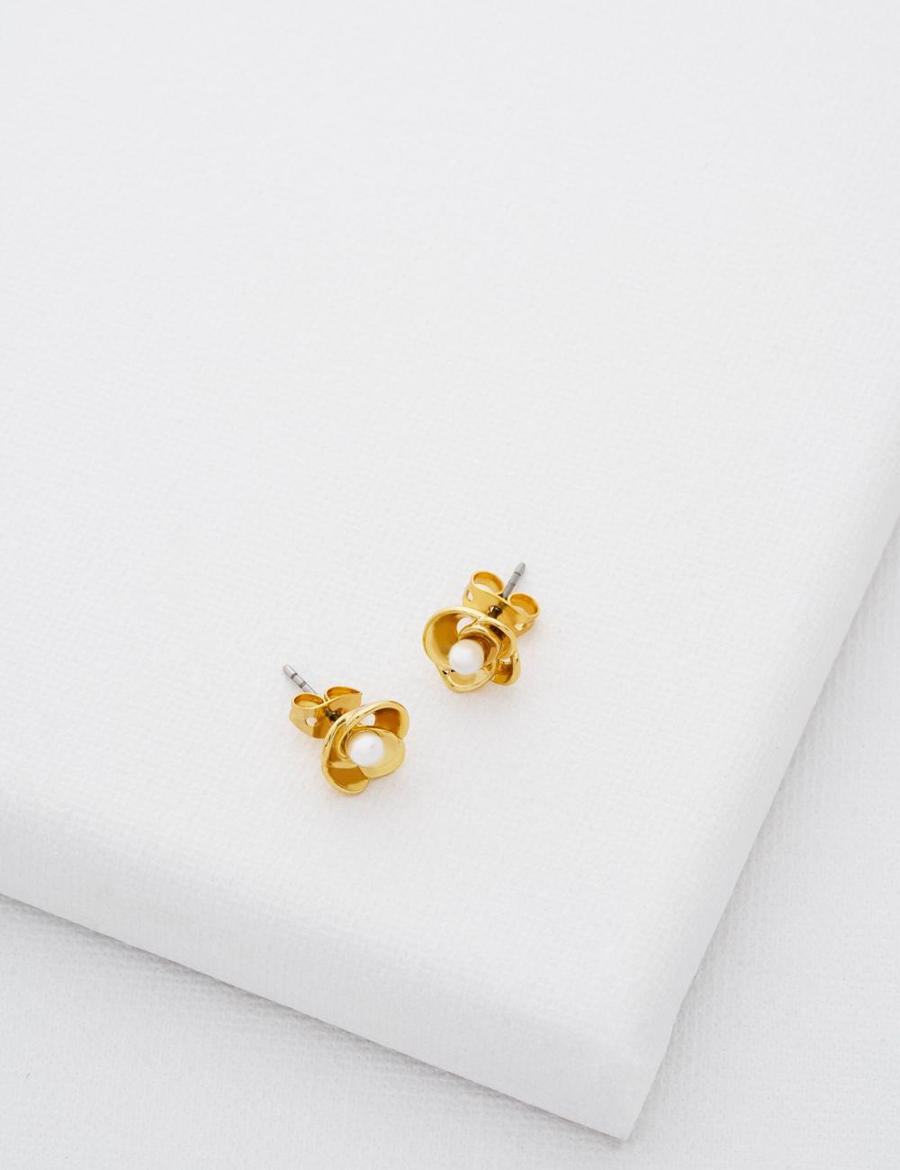 Ted Baker FLO - Pearl Flower Stud Ohrringe Damen Gold | NOADS-6159