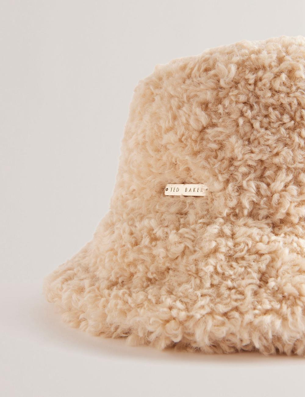 Ted Baker FLUFFYI - Faux Shearling Wide Brim Hüte Damen Natural | GETMV-1759